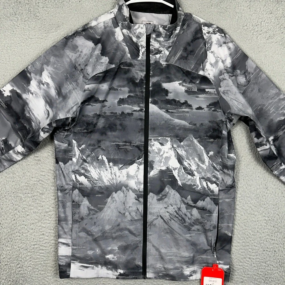 NEW The North Face Ambition Jacket Mens Large Mid Grey Mountain Print Full Zip